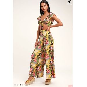 Lulus Yellow Tropical Print Two-Piece Jumpsuit M